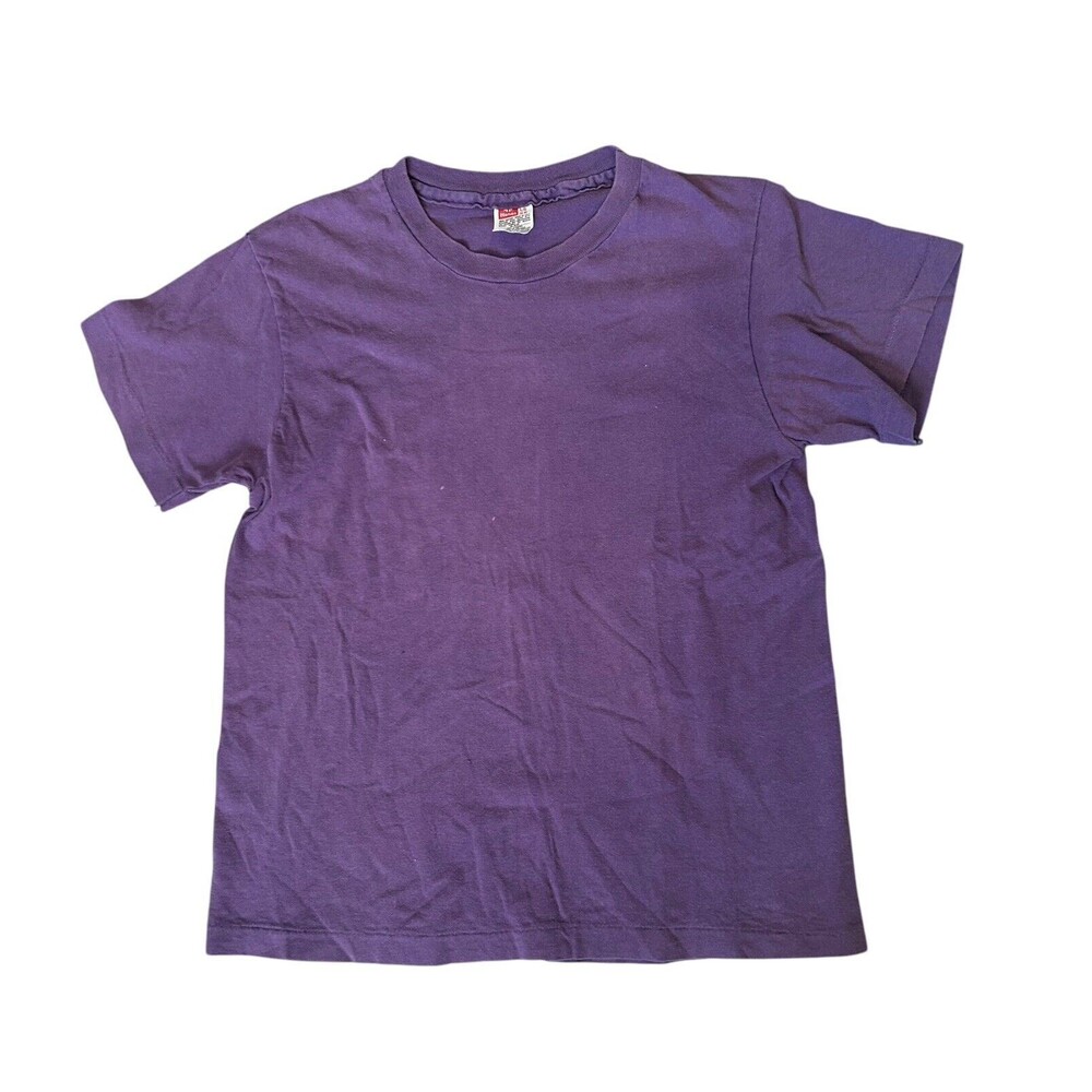 Hanes Single Stitch Blank Purple Tee T Shirt Kids Youth L 14/16 VTG 80s 90s